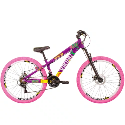 Bicicleta do Grau Vikingx Tuff X-25 Disc Shimano Roxo e Amarelo