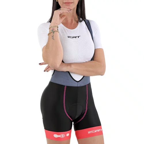 Bretelle de Ciclismo ERT Gel Feminino Preto e Rosa
