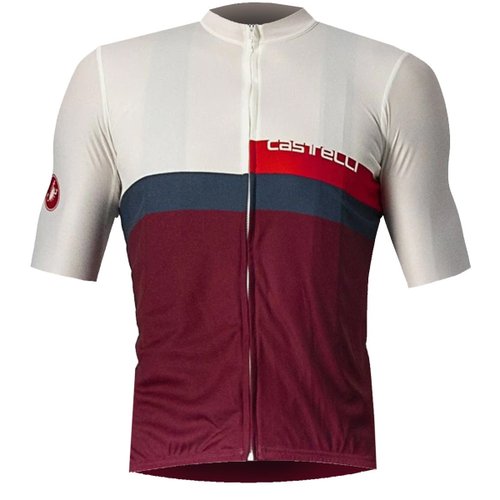 Camisa de Ciclismo Castelli A Blocco Jersey Branca e Vermelha