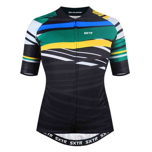 Camisa de Ciclismo SportXtreme Brasil Slim Feminina Preto e Verde