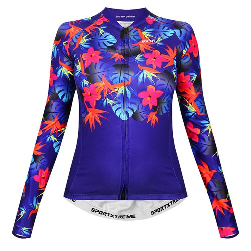 Camisa de Ciclismo SportXtreme Califórnia Slim Manga Longa Feminina Roxo e Laranja
