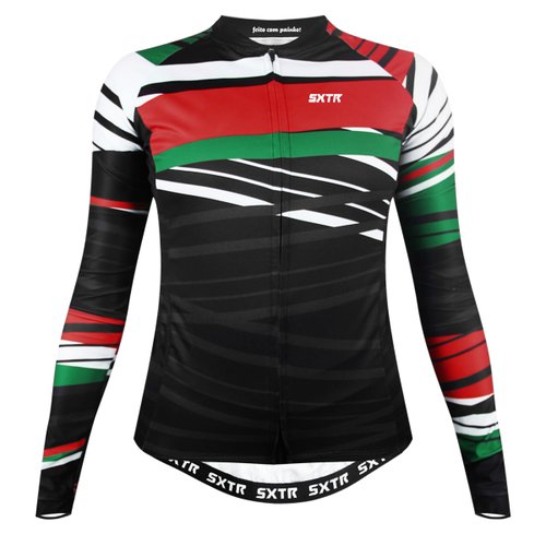 Camisa de Ciclismo SportXtreme Itália Slim Manga Longa Feminina Preta e Vermelha