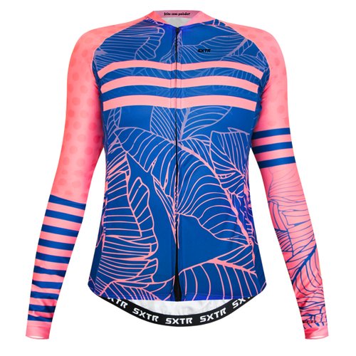 Camisa de Ciclismo SportXtreme Serena Slim Manga Longa Feminina Rosa e Azul