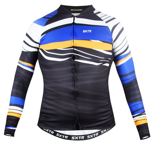 Camisa de Ciclismo SportXtreme Uruguai Slim Manga Longa Feminina Preta e Azul