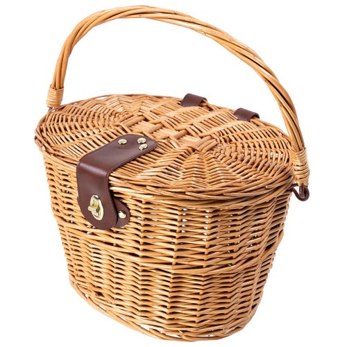 Cesta de Bicicleta Mitsu Vime Retrô com Suporte de Guidão e Tampa