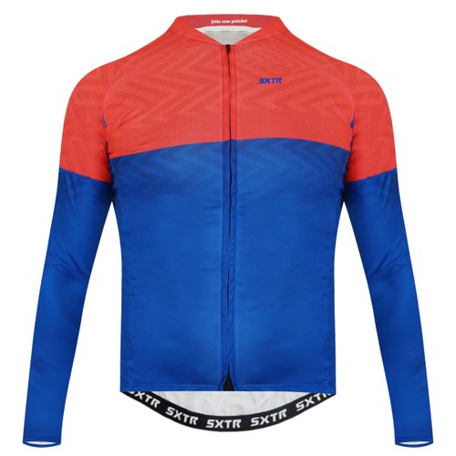 Camisa de Ciclismo SportXtreme Voltz Slim Manga Longa Vermelho e Azul