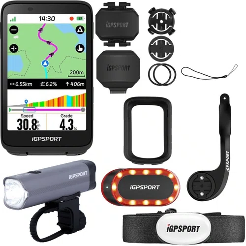 Ciclocomputador com GPS Igpsport Binavi Bundle + Farol VS800 + Sinalizador SR MIni
