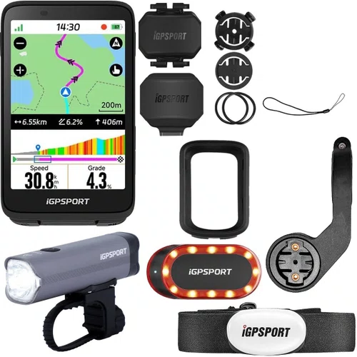 Ciclocomputador com GPS Igpsport Binavi Bundle + Farol VS800 + Sinalizador SR MIni