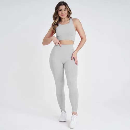 Conjunto Fitness Marcio May Top + Legging Firenze Cinza