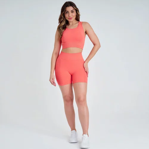Conjunto Fitness Marcio May Top + Shorts Romilla Laranja