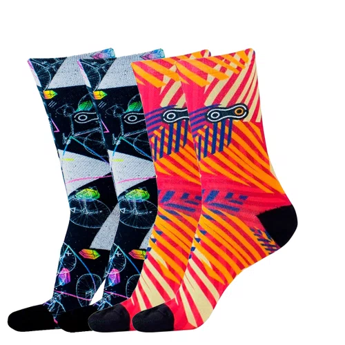 Kit 2 Pares de Meia de Ciclismo Marcio May Funny Universe + Funny Geogloves