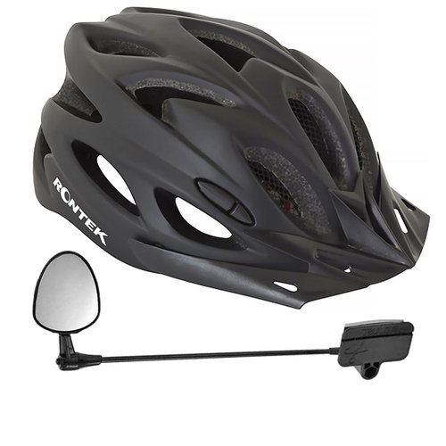 Kit Capacete de Ciclismo Rontek RT-58 Led Preto + Espelho Retrovisor Rontek para Capacete