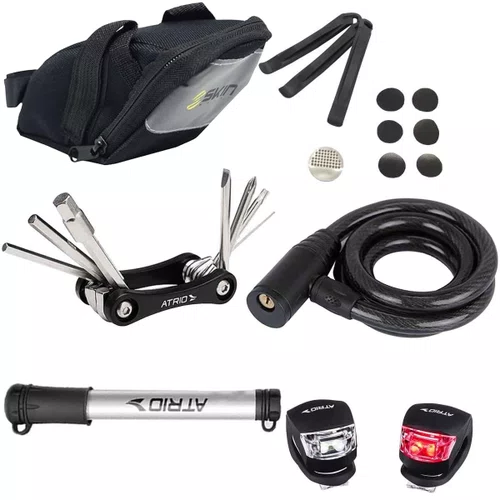 Kit de Ciclismo Bomba Atrio Performance + Bolsa de Selim + Sinalizadores + Canivete + Remendo + Cadeado