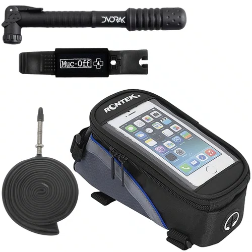 Kit de Ciclismo Essencial Bolsa de Quadro + Câmara de Ar Válvula Fina + Espátula + Bomba de Ar
