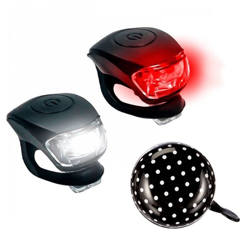 Kit Iluminação de Bicicleta Rontek Dianteiro e Traseiro + Campainha Preta Kit Iluminação de Bicicleta Rontek Dianteiro e Traseiro + Campainha Preta