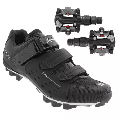 Kit Sapatilha de Ciclismo Spiuk Rocca MTB Preta + Pedal Wellgo Padrão Shimano
