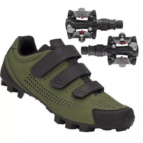 Kit Sapatilha de Ciclismo Spiuk Splash MTB Gravel Verde + Pedal Wellgo Padrão Shimano