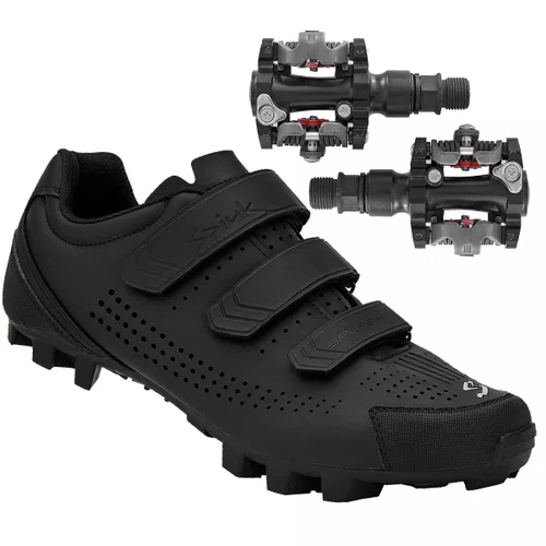 Kit Sapatilha de Ciclismo Spiuk Splash MTB Preta  + Pedal de Bicicleta Wellgo