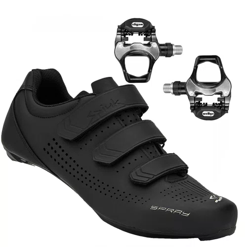 Kit Sapatilha de Ciclismo Spiuk Spray Road Speed Preta+Pedal Wellgo R251