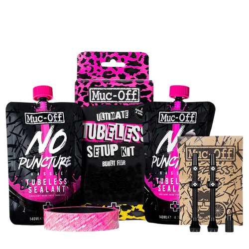 Kit Tubeless Muc-Off Com 2 Selantes Para Pneus 140ml + Válvulas 44mm + Fita de Aro 30mm