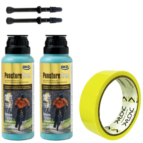 Kit Tubeless Selante OKO 250ml 2 Unidades + Fita 30mm + Válvula 55mm