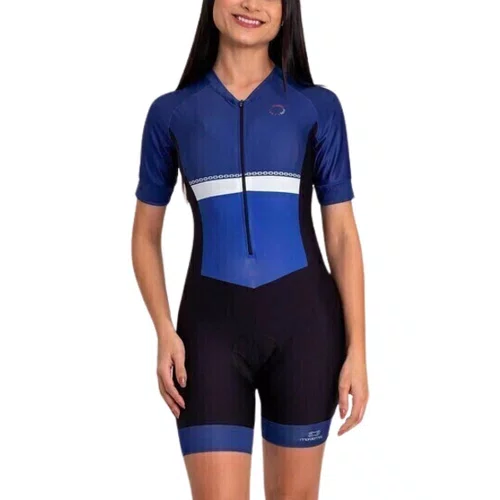 Macaquinho de Ciclismo Marcio May Sport Nautical Manga Curta Azul Feminina