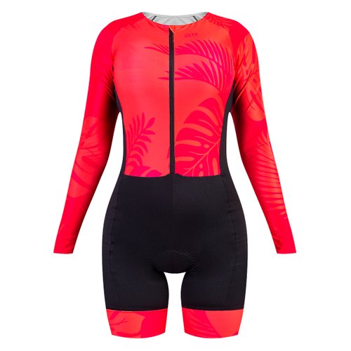 Macaquinho de Ciclismo SportXtreme Adventure Miami Manga Longa Feminino Preto e Vermelho