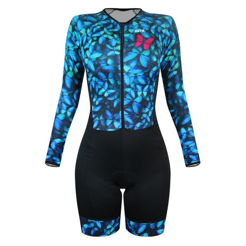 Macaquinho de Ciclismo SportXtreme Comfort Holambra Manga Longa Feminino Preto e Azul