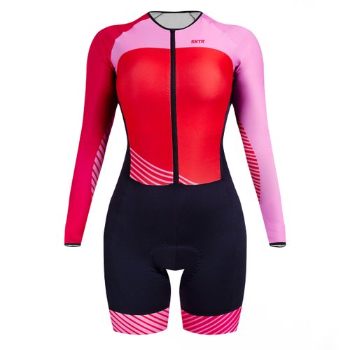 Macaquinho de Ciclismo SportXtreme Comfort Manga Longa Carmine Feminino Preto e Vermelho