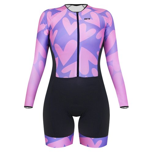 Macaquinho de Ciclismo SportXtreme Comfort Paris Manga Longa Feminino Preto e Rosa