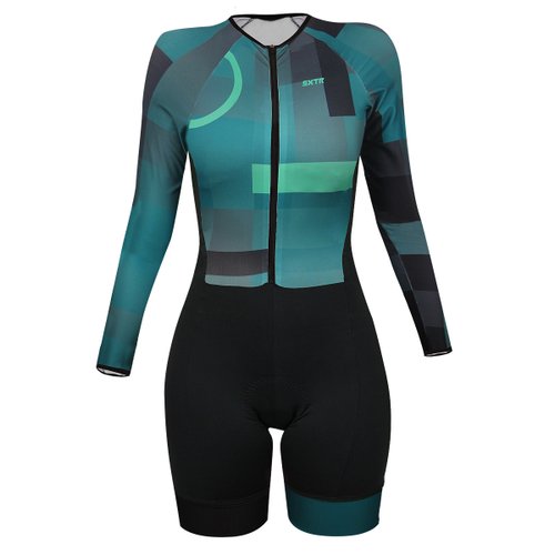 Macaquinho de Ciclismo SportXtreme Comfort Tóquio Manga Longa Feminino Preto e Verde