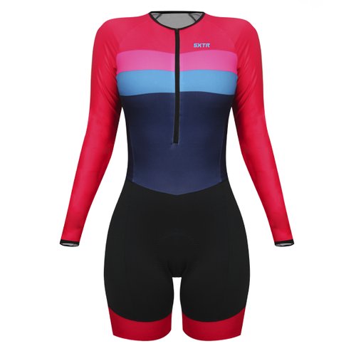 Macaquinho de Ciclismo SportXtreme Expert Manga Longa Livade Feminino Rosa e Azul Macaquinho de Ciclismo SportXtreme Expert Manga Longa Livade Feminino Rosa e Azul