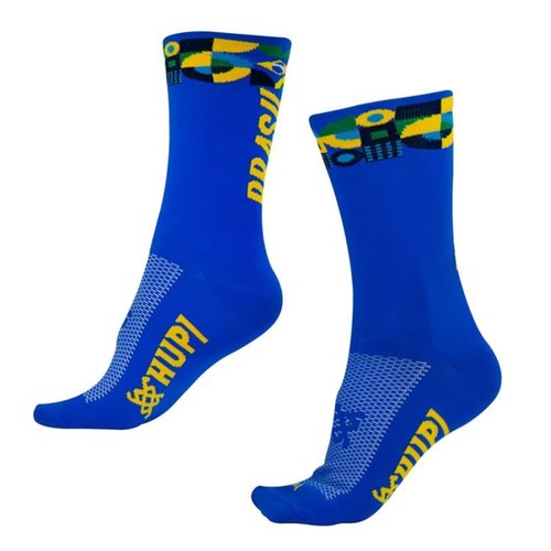 Meia de Ciclismo Hupi Bikes Brasil 4.0 Azul E Amarela