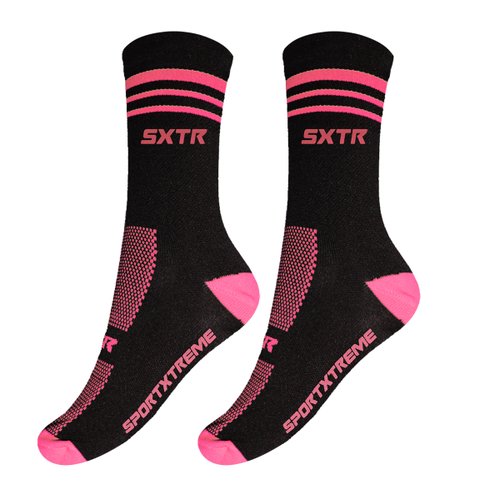 Meia de Ciclismo SportXtreme Ride Preta e Rosa