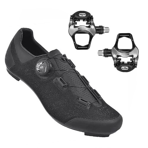 Kit Sapatilha de Ciclismo FLR F-11 Knit Speed + Pedal Wellgo R251 Padrão Look
