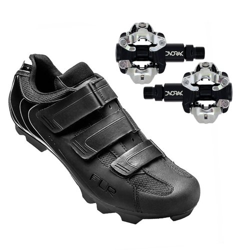Kit Sapatilha de Ciclismo FLR F-55 MTB + Pedal Dvorak Padrão Shimano M520
