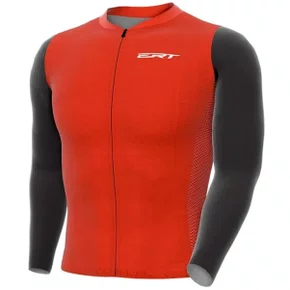 Camisa de Ciclismo ERT Euro Manga Longa Vermelha Camisa de Ciclismo ERT Euro Manga Longa Vermelha