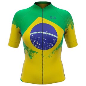 Camisa de Ciclismo Marcio May Bandeira Brasil Feminino Amarelo