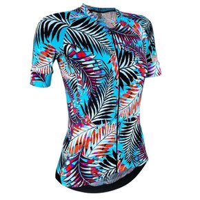 Camisa de Ciclismo Marcio May Funny Feminina Azul Floral Camisa de Ciclismo Marcio May Funny Feminina Azul Floral