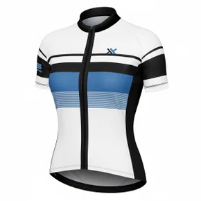 Camisa de Ciclismo Mattos Racing Bike Track II Femina Branca e Azul
