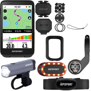 Ciclocomputador com GPS Igpsport Binavi Bundle + Farol VS800 + Sinalizador SR MIni