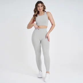 Conjunto Fitness Marcio May Top + Legging Firenze Cinza Conjunto Fitness Marcio May Top + Legging Firenze Cinza