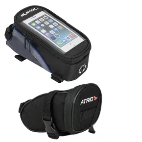 Kit Bolsa Selim de Bicicleta Atrio + Bolsa de Quadro de Bicicleta Rontek para Celular Kit Bolsa Selim de Bicicleta Atrio + Bolsa de Quadro de Bicicleta Rontek para Celular