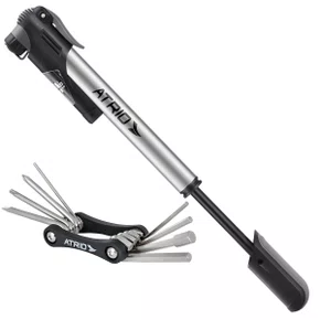 Kit Bomba Atrio Alumínio com Manômetro + Canivete 9 Funções Kit Bomba Atrio Alumínio com Manômetro + Canivete 9 Funções