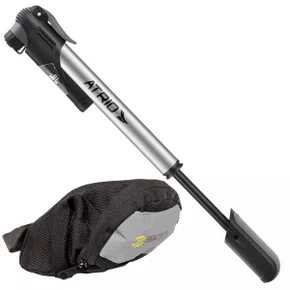 Kit Bomba Atrio Alumínio com Manômetro + Bolsa de Selim