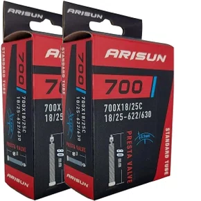 Kit Câmara Ar Bicicleta Arisun Standard Tube 700x18/25 Presta 80mm 2 Unidades Kit Câmara Ar Bicicleta Arisun Standard Tube 700x18/25 Presta 80mm 2 Unidades