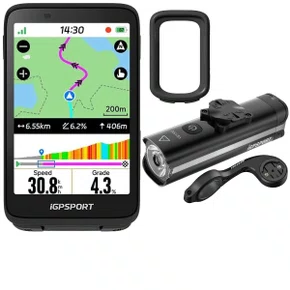 Kit Ciclocomputador com GPS Igpsport Binavi Touch Screen + Farol VS1200 Smart 1200 Lúmens + Capa