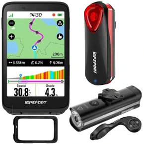 Kit Ciclocomputador com GPS Igpsport Binavi Touch Screen + Farol VS1200 Smart 1200 Lúmens + Sinalizador Traseiro Smart Radar SR30