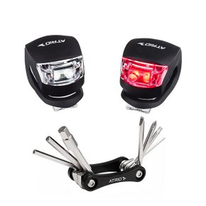 Kit Iluminação de Bicicleta Atrio Dianteiro e Traseiro + Canivete Atrio 9 Funções Kit Iluminação de Bicicleta Atrio Dianteiro e Traseiro + Canivete Atrio 9 Funções