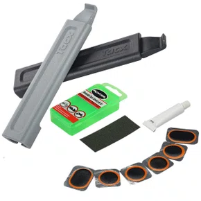 Kit Espátula Tacx para Retirar Pneu de Bicicleta 2 Unidades + Remendo 6 unidades Cola e Lixa